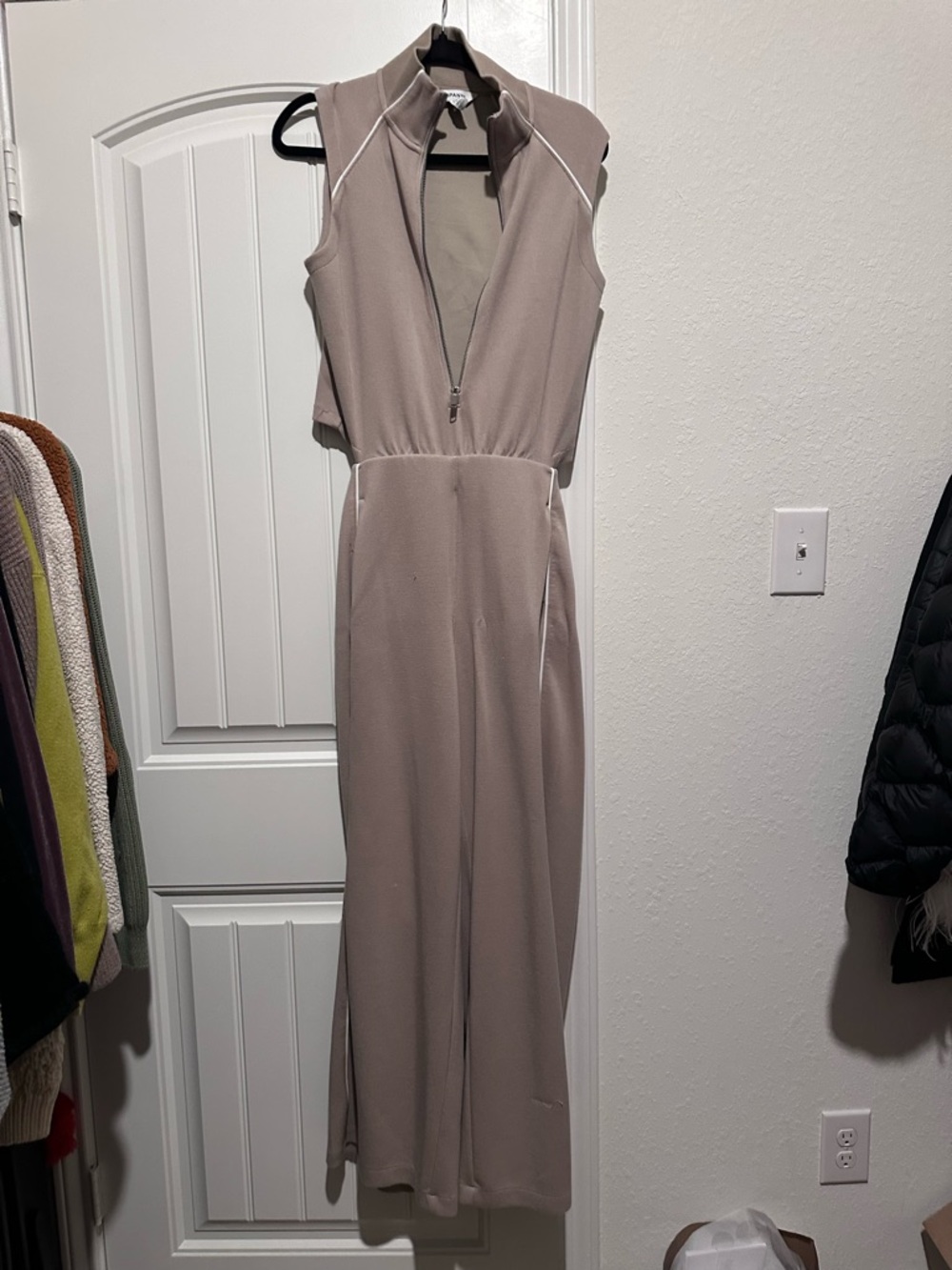 SPANX Taupe Sleeveless Zip-Front Jumpsuit